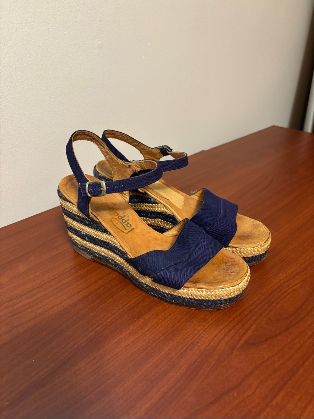 1960s leather espadrille wedges